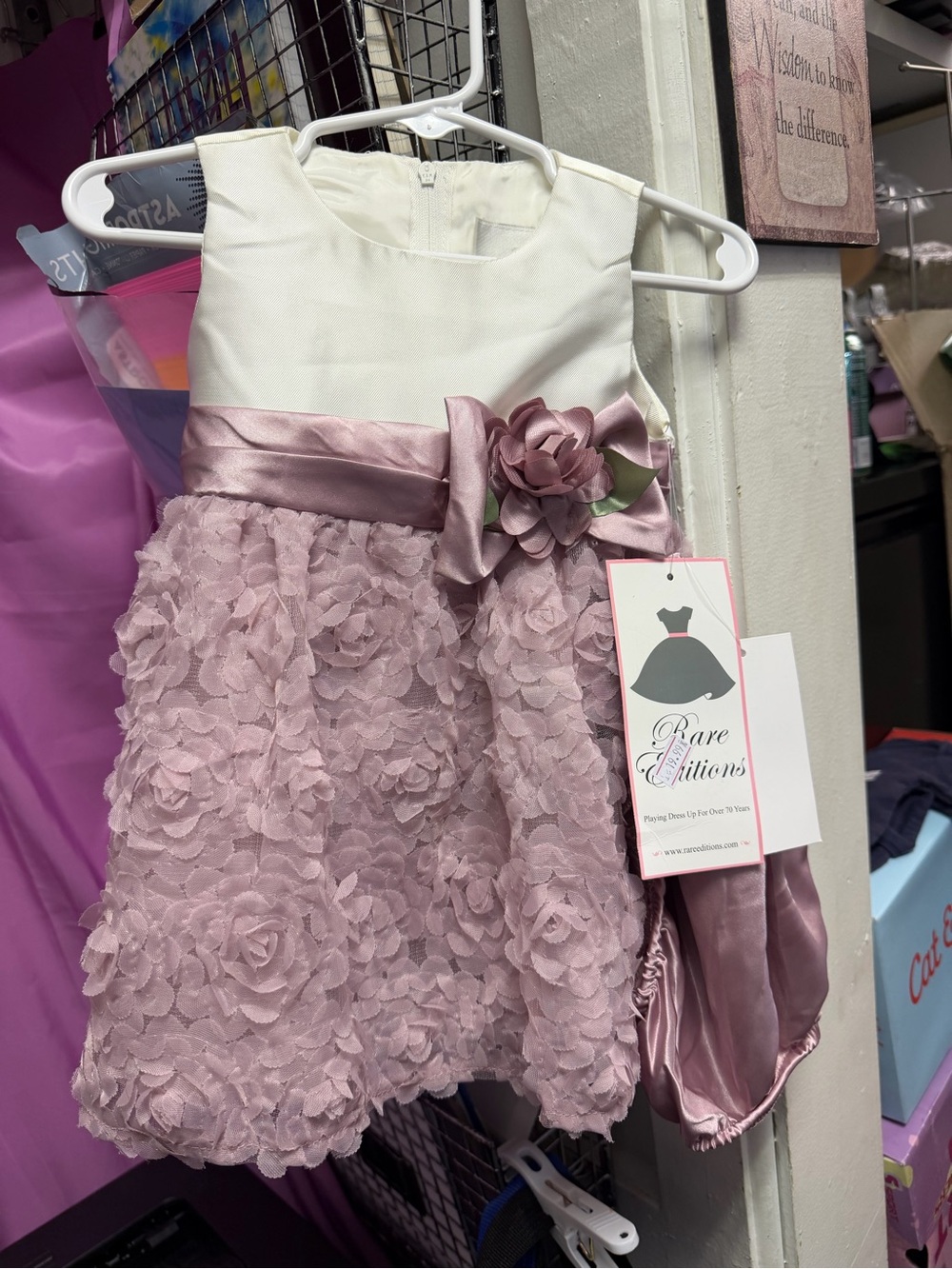 Rare Editions White and Dusty Pink Floral Lace Party Dress